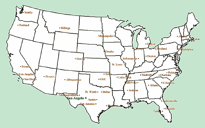 Below is a Chart for the Approximate Mileage from some major cities in the 