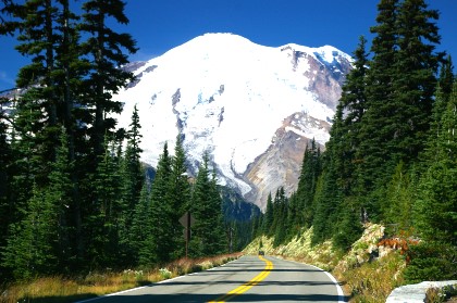 The road leading up to Mt. Rainier, Washington.